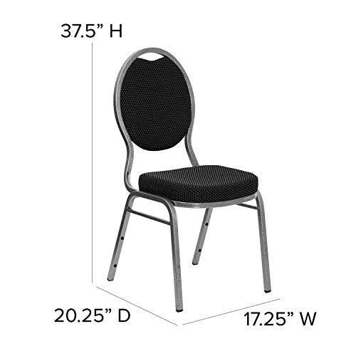 Flash Furniture 4 Pack HERCULES Series Teardrop Back Stacking Banquet Chair - Black Patterned Fabric/Silver Vein Frame