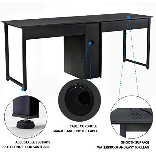 Home Office Desk 2-Person Office Desk, Large Double Workstation Desk Writing Desk with Storage Dual Study Desk 2-Person Computer Desk, Home Desk Writing Desk with Shared Storage, Easy Assembly (Black)