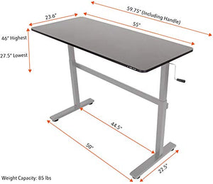 Stand Steady Tranzendesk 55 Inch Standing Desk | Easy Crank Height Adjustable Sit to Stand Workstation | Modern Ergonomic Desk Supports 3 Monitors | Great for Home & Office! (Black Top/Silver Frame)