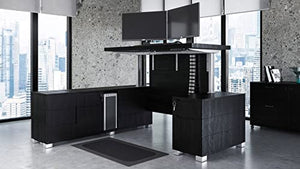 Zuri Furniture Modern Adjustable Height Desk with Left Return and Filing Cabinets - Black Oak