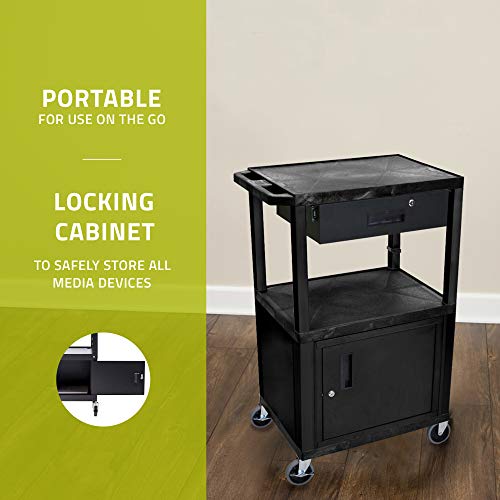 Luxor AV Cart with Cabinet Drawer - Black, 42"H