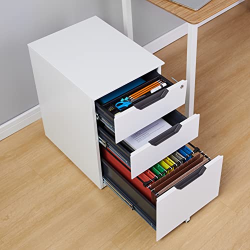 Amazon Basics 3 Drawer Mobile File Cabinet With Lock, White