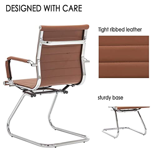 HNY Leather Office Guest Chairs Set of 10, Modern Waiting Room Chairs - Coffee