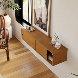 Lschool Cherry Sideboard/Floating Credenza with Sliding Doors