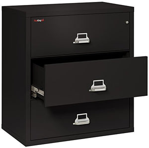 FireKing Fireproof Lateral File Cabinet (3 Drawers, Impact/Water Resistant, 40.25" H x 37.5" W x 22.13" D, Black)