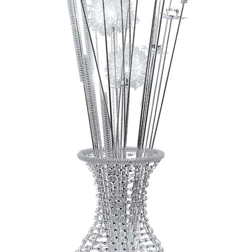 Benjara 63 Inch Floor Lamp, Flower Vase Design, Wire Base, Metal, Chrome Finish