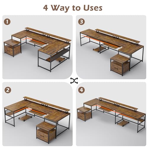 SEDETA Reversible L Shaped Home Office Desk with File Drawer & Power Outlet