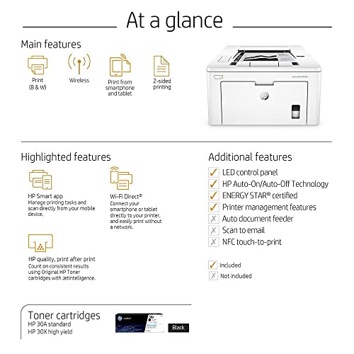 HP Laserjet Pro M203dwB Print Only Wireless Monochrome Laser Printer for Home Business Office, White - 30 ppm, 1200 x 1200 dpi, 8.5 x 14, Auto Duplex Printing, Ethernet