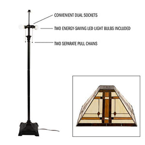 Lavish Home Tiffany Style Mission Floor Lamp with Art Glass Lampshade and 2 LED Bulbs