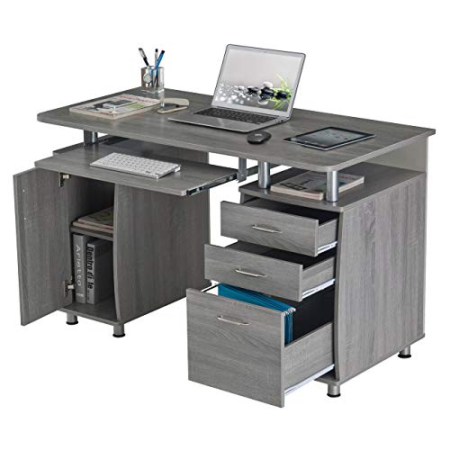 Techni Mobili Complete Workstation Computer Desk with Storage - Grey