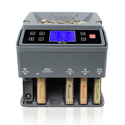 Cassida C300 Professional USD Coin Counter, Sorter and Wrapper/Roller | 35% Faster Wrapping Coins with Quickload Technology | 300 Coins/Minute | Printing-Compatible | Includes 5 Wrapper Sets