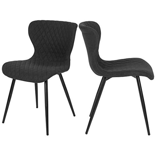 Contemporary Accent Side Chair Commercial Grade Material Durable Fabric Upholstered Powder Coated Frame Finish with Diamond Quilted Pattern Design Office Home Furniture - Set of 4 Black #2144