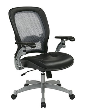 Office Star Light Air Grid Chair with Leather Seat and Platinum Accents (Black Chair)