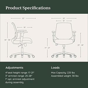 Branch Daily Chair - Sustainable Mesh Office Chair with Swivel, Lumbar Rest, Adjustable Armrests - Slate-White