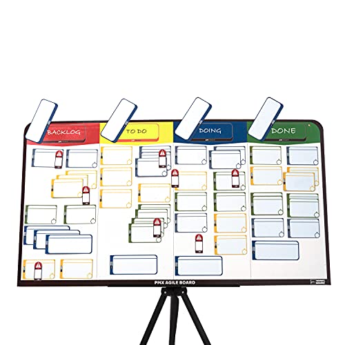 Scrum Board Kit, Kanban Board Kit, Full Combo Agile Kit by pmxboard. Full Kanban Board Magnetic, Scrum Whiteboard Set as Project Planning Board and Project Management Board. Premium Agile Toolset