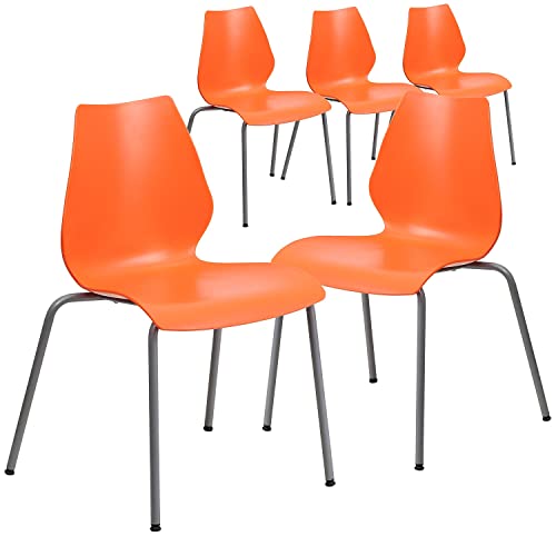 Flash Furniture 5 Pack HERCULES Series Orange Stack Chair with Lumbar Support