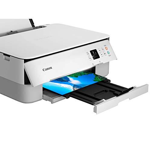 Canon PIXMA TS Series All-in-One Color Wireless Bluetooth Inkjet Printer - White - Copier/Printer/Scanner - 13.0 ipm, Auto 2-Sided Printing, Voice-Activated, 1.44" OLED