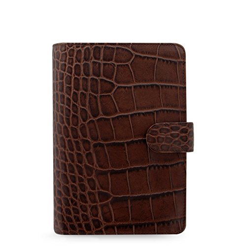 Filofax Classic Croc Print Leather Organizer Agenda Diary Calendar Bundle with DiLoro Ballpoint Pen (Chestnut 2022 with Pen, Personal Paper Size 6.73" x 3.74")