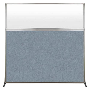 VERSARE Hush Screen Freestanding Divider | Frosted Window | Standalone Partition | Office Workstation | 6'x6' | Powder Blue Fabric Panels