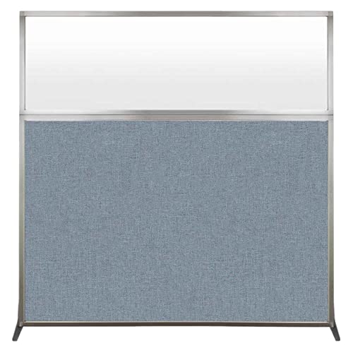 VERSARE Hush Screen Freestanding Divider | Frosted Window | Standalone Partition | Office Workstation | 6'x6' | Powder Blue Fabric Panels