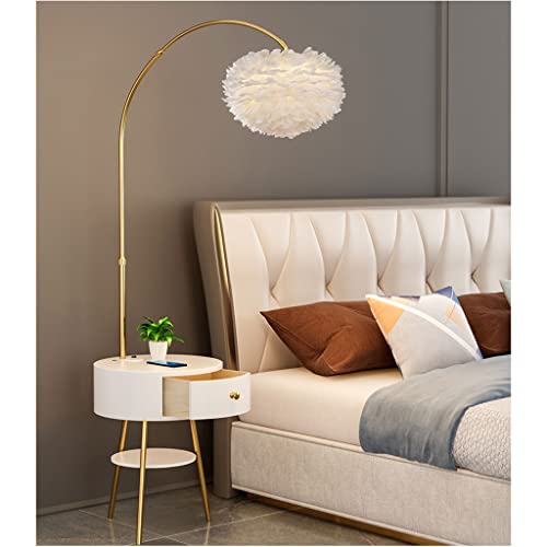 VejiA Floor Lamp with Table and Wireless Charging Station - 2 in 1 Bedside Nightstand Standing Lamp