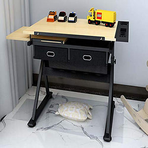 Lgan Tiltable Drawing Table, Adjustable Art Desk, with Storage Craft Table, Drafting Table Maple Panel, Child Adult Drawing Desk