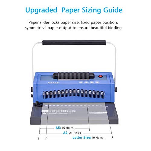 TIANSE Spiral Coil Binding Machine, Manual Book Punch Binder with Electric Coil Inserter, Disengaging pins, Adjustable Side Margin, Comes with 100pcs 3/8'' Plastic Coil Binding Spines & Plier