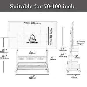 FITUEYES Rolling Floor TV Stand Mount for 70-100 Inch TVs - Heavy Duty Mobile Corner Stand with Wooden Storage