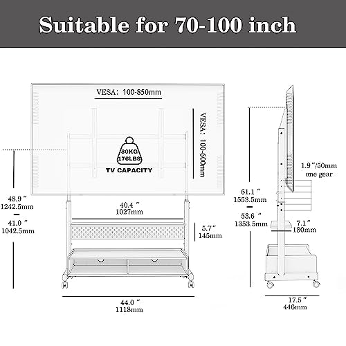 FITUEYES Rolling Floor TV Stand Mount for 70-100 Inch TVs - Heavy Duty Mobile Corner Stand with Wooden Storage