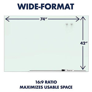 Quartet Magnetic Whiteboard, Glass White Board, Dry Erase Board, 74" x 42", Wide Format, Aluminum Frame, Element (G7442E)