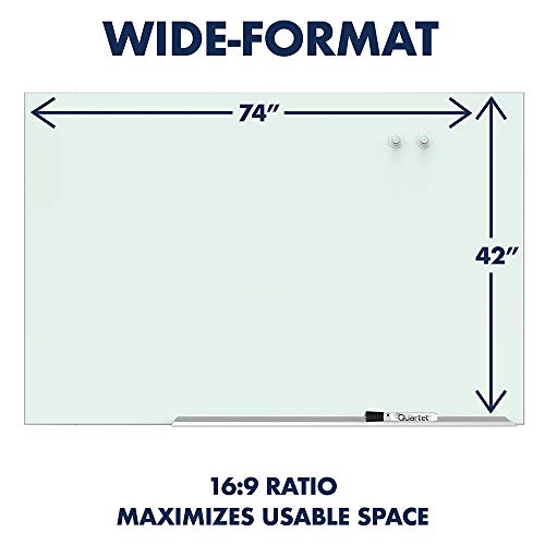 Quartet Magnetic Whiteboard, Glass White Board, Dry Erase Board, 74" x 42", Wide Format, Aluminum Frame, Element (G7442E)