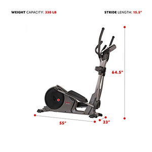 Sunny Health & Fitness Magnetic Elliptical Trainer Machine w/Device Holder, Programmable Monitor and Heart Rate Monitoring, 330 LB Max Weight - SF-E3912