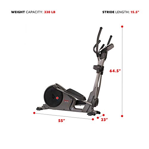 Sunny Health & Fitness Magnetic Elliptical Trainer Machine w/Device Holder, Programmable Monitor and Heart Rate Monitoring, 330 LB Max Weight - SF-E3912