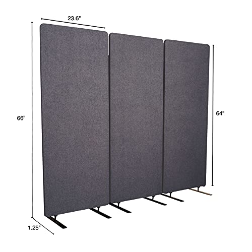 S Stand Up Desk Store ReFocus Freestanding Acoustic Room Divider Office Partition (Ash Grey, 72" x 66", Zippered 3-Pack)