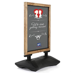 M&T Displays WindPro Wind Resistant Fir Wood Outdoor Pavement Sidewalk Sign with Magnetic Chalkboard, Durable HDPE Water Base and 2 Magnetic PET Covers (23.2x30.7, Dark Wood - Black)