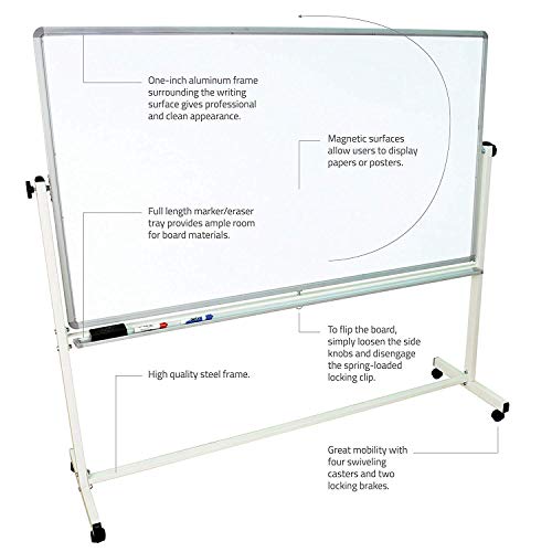 Offex Mobile Dry Erase Double Sided and Magnetic Whiteboard - 72"W x 40"H