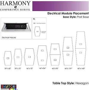 SKUTCHI DESIGNS INC. Harmony Series 10x4 Hexagon Conference Table | Electric/Data | Matte Black Post Legs | Driftwood