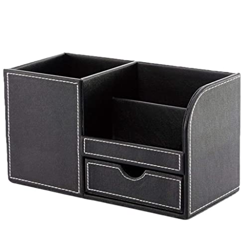 ZLYPSW Multi-Function Desk Stationery Organizer Storage Box Pen/Pencil Remote Control Holder with Small Drawer (Color : Black, Size : 21.5 * 10.5 * 12.3 cm)