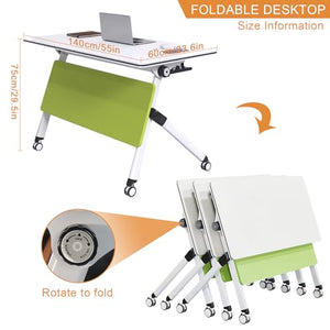 robwibw Folding Conference Room Table 6pcs Rectangle Flip Top Mobile Training Table with Wheels