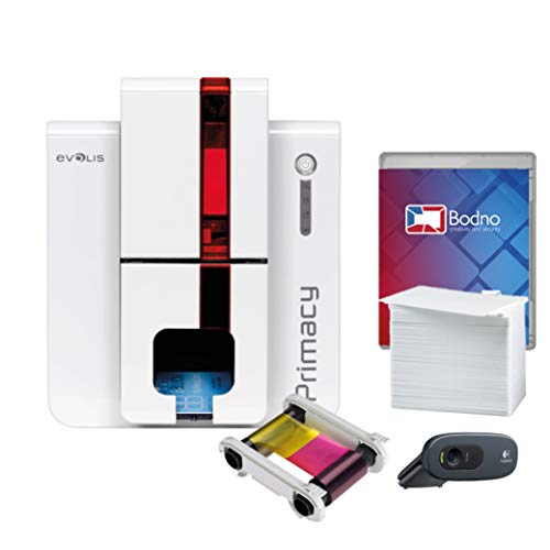 Evolis Primacy Dual Sided ID Card Printer & Complete Supplies Package with Bodno Bronze Edition ID Software
