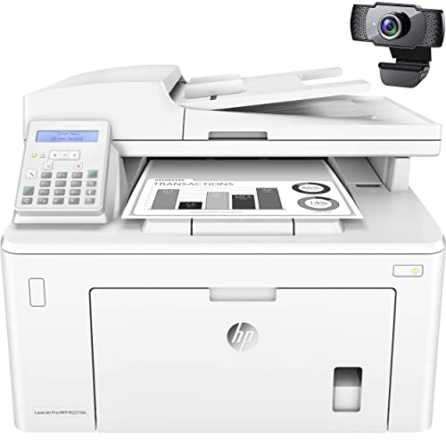 HP LaserJet Pro MFP M227fdnC All-In-One NFC Ethernet Monochrome Laser Printer, White- Print Scan Copy Fax - 2.7" LCD, 30 ppm, 1200 x 1200 dpi, Auto Duplex Printing, 35-sheet ADF, Cbmou External Webcam