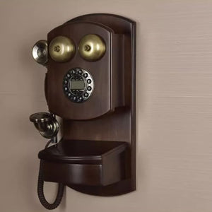 OSKOE Antique Wall-Mounted Retro Wood Corded Telephone - Brown