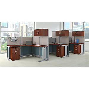 Office in an Hour 3 Person L Shaped Cubicle Workstations in Hansen Cherry