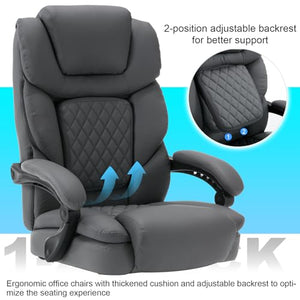 Linting Ergonomic Reclining Office Chair with Footrest & Lumbar Support, 400lbs Big and Tall PU Leather Executive Chair, Grey