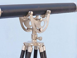 Hampton Nautical ST-0148-BN-L Floor Standing Brushed Nickel with Leather Anchormaster 65"-Ship Nautical Telescope