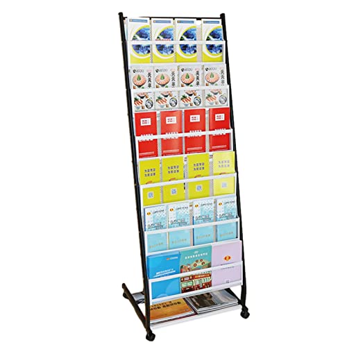 MUSNOW 7-Pocket Magazine Holder Stand with Wheels, L-Shape Metal Literature Display Rack