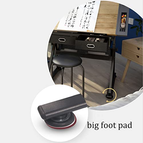 VejiA Adjustable Drawing Table with Tiltable Tabletop, 2 Storage Drawers, Stool - Art Desk Drafting Table for Home and Office Use
