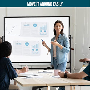 CORAV Mobile Whiteboard 70x36" - Rolling Dry Erase Board with White 360° Flippable, Double Sided Surface - Magnetic Whiteboard with Lockable Wheels - Height-Adjustable Classroom & Office Supplies