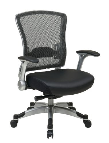 SPACE Seating Professional R2 SpaceGrid Back Chair with Padded Memory Foam Eco Leather Seat, Platinum Finish Adjustable Managers Chair
