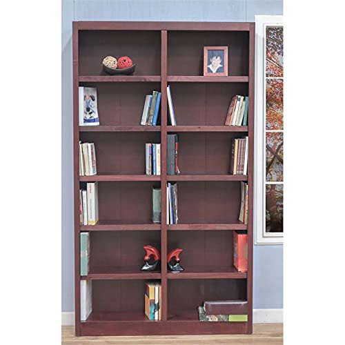 Home Square Double Wide Solid Wood 84" Bookcase, Set of 2, Cherry